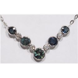 39) 10K WHITE GOLD SAPPHIRE & DIAMOND 16" NECKLAC