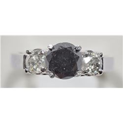 40) 14K WHITE GOLD BLACK & 2 WHITE DIAMOND RING