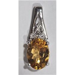 41) STERLING SILVER CITRINE & 3 DIAMOND PENDANT