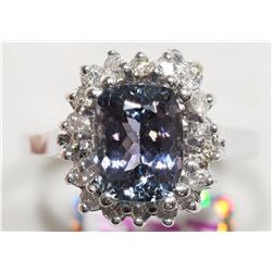 44) 14K WHITE GOLD TANZANITE & DIAMOND HALO RING