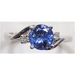 48) 10K WHITE GOLD TANZANITE AND DIAMOND RING