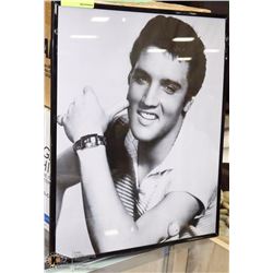 BLACK AND WHITE FRAMED ELVIS PICTURE