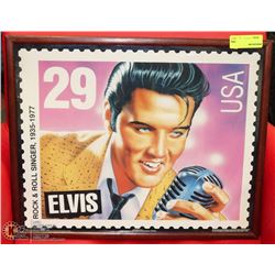 LARGE WOOD FRAMED ELVIS STAMP PICTURE