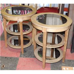 TWO 3 TIER ROUND MIRRORED GLASS END TABLES FROM