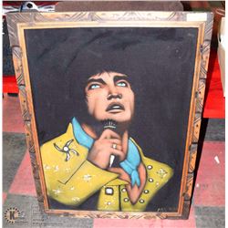 WOOD CARVED FRAMED VELVET ELVIS PICTURE
