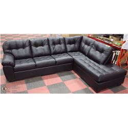 NEW BLACK LEATHERETTE 113"X84" L SHAPE CHAISE