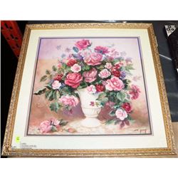 GOLD TONE FRAMED FLORAL PICTURE