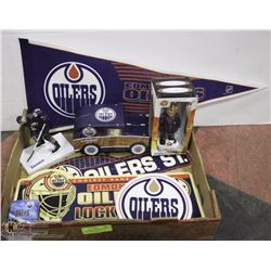 LARGE BOX WITH EDMONTON OILERS COLLECTIBLES