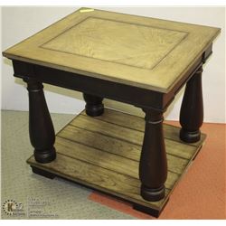 WOOD LIVING ROOM END TABLE WITH SHELF.