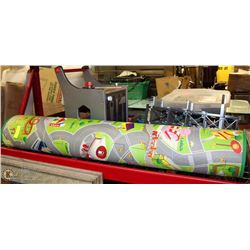 CHILDS WOODEN TOOL CART, TOOLS  AND GARAGE WITH