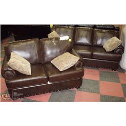 NEW NAILHEAD LEATHERETTE 85" SOFA WITH 62" LOVE