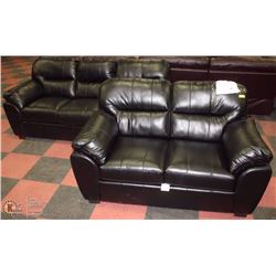 NEW BLACK LEATHERETTE SOFA WITH LOVE SEAT