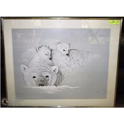 POLAR BEAR MOM & CUBS FRAMED PRINT 30"X24"