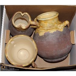 LOT OF 3 MATCHING CERAMIC PITCHERS AND VASES