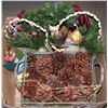 Image 1 : LARGE BOX BASKET OF PINECONES, METAL DECOR & MORE