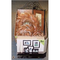 BOX WITH DECORATIVE PICTURE FRAMES AND 3 FEATHER