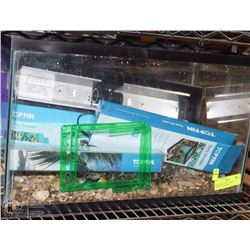 FISH TANK 20X10X12 WITH ASSORTED SUPPLIES.