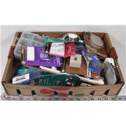 LARGE FLAT OF NEW MISC FASTENERS,HOOKS,DOOR