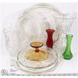 1) BOX WITH CRYSTAL PLATTERS, CRYSTAL WATER