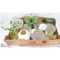 7) BOX OF VINTAGE CRYSTAL INCL DISHES, CANDLE