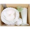 Image 1 : 10) BOX OF ASSORTED CHINA INCL SOME MILK GLASS,