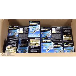 BOX OF ASSORTED NEW LIGHTBULBS.