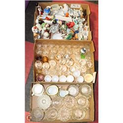 22) BOX OF ASSORTED ORNAMENTS, 7 SETS OF CREAM &