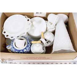 25) COLLECTION OF MILK GLASS LOOK DISHES INCL BOWL