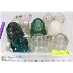 BOX OF 13 VINTAGE GLASS INSULATORS