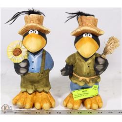 2 OLD CROWS CERAMIC ORNAMENTS 10" TALL
