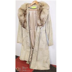 ESTATE 3/4 LEATHER COAT W/ FUR TRIM SIZE MEDIUM