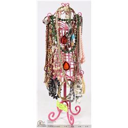 PINK METAL DRESS JEWELRY STAND WITH CONTENTS