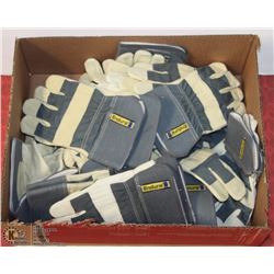 BOX OF ENDURA LEATHER WORK GLOVES.