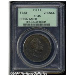 1723[2PENCE] Rosa Americana Twopence XF45 PCGS.