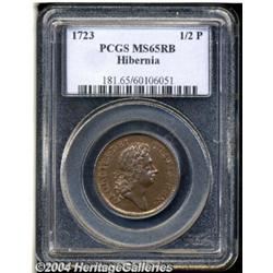 1723[1/2P] Hibernia Halfpenny MS65 Red and Brown PCGS.