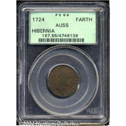 1724[FARTH] Hibernia Farthing AU55 PCGS.