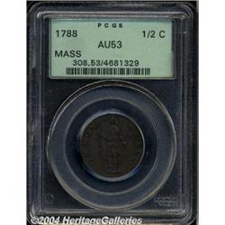 1788[1/2 C] Massachusetts Half Cent AU53 PCGS.