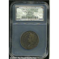 1787[COPPER] Connecticut Copper, Draped Bust Left--Double Struck--Fine Details, Corroded, NCS.