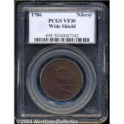 1786[COPPER] New Jersey Copper, Narrow Shield VF30 PCGS.