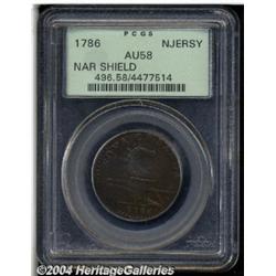 1786[COPPER] New Jersey Copper, Narrow Shield AU58 PCGS.