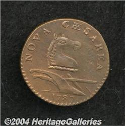 1787[COPPER] New Jersey Copper, Outlined Shield MS60 Brown, Cleaned, Uncertified.