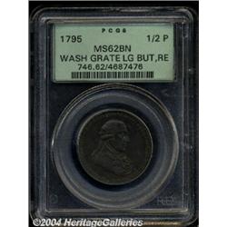 1795[1/2P] Washington Grate Halfpenny, Large Buttons, Reeded Edge MS62 Brown PCGS.