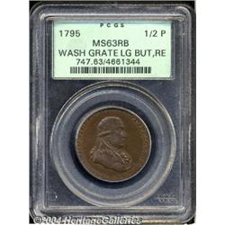 1795[1/2P] Washington Grate Halfpenny, Large Buttons, Reeded Edge MS63 Red and Brown PCGS.