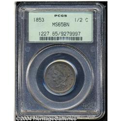 1853[1/2 C] MS65 Brown PCGS.