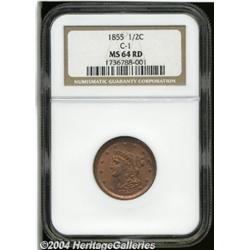 1855[1/2 C] MS64 Red NGC.