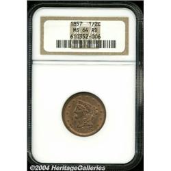 1857[1/2 C] MS64 Red NGC.