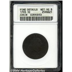 1793 Chain[1C] AMERICA--Corroded--ANACS. Fine Details, Net VG8.