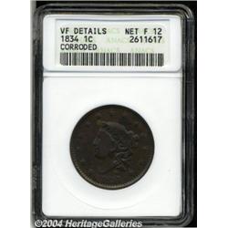 1834[1C] Large 8, Small Stars, Medium Letters--Corroded--ANACS. VF Details, Net Fine 12.