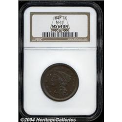 1847[1C] MS64 Brown NGC.