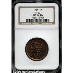 1847[1C] MS64 Red and Brown NGC.